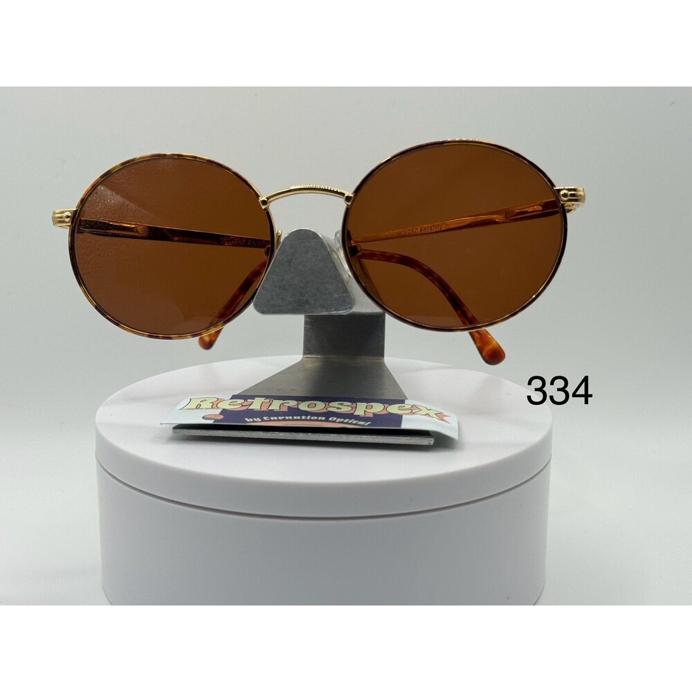 Vintage Oversize Sunglasses NOS Round Metal Brown Lens Gold Demi Frame 80s-90s